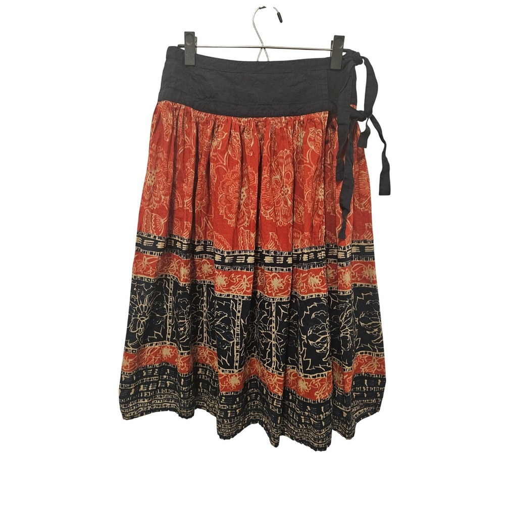Weekend Max Mara Red & Black Cotton Linen Floral Boho Wrap Skirt Made in Italy 8